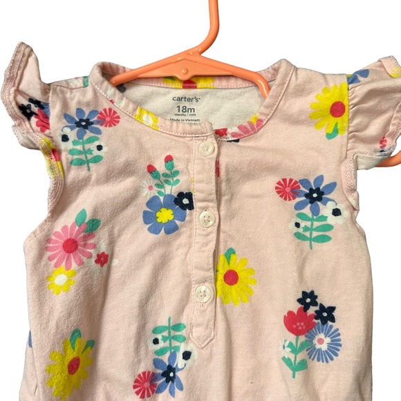 Carters 12 months pant romper pink floral pattern short sleeve snap button - Picture 4 of 8